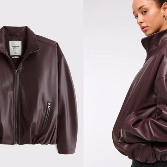 Abercrombie & Fitch Vegan Leather Bomber Jacket – Brown – Size L - Picture 2 of 6